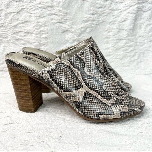 White Mountain Datenight Peep Toe Clogs Snake Print Block Heel Mule Slides - Picture 5 of 8